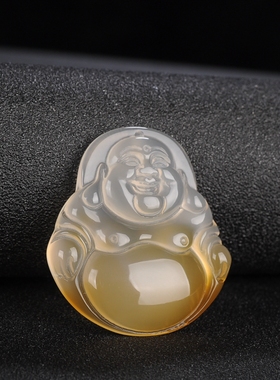 冰种玉髓笑佛吊坠挂件黄白色玛瑙弥勒大肚佛公女玉坠项链玉佛项坠