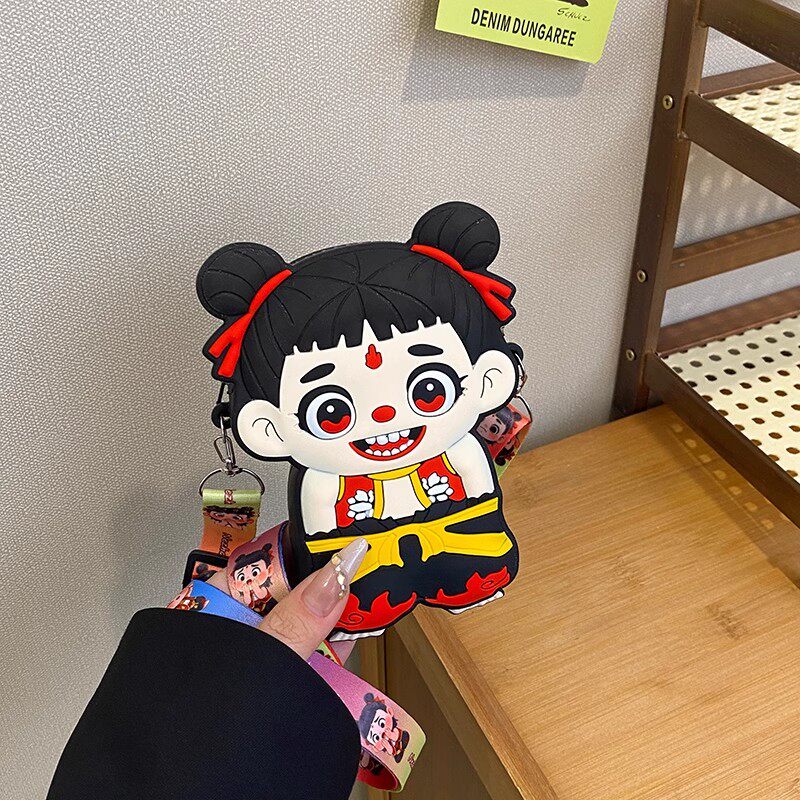 超火哪吒魔童闹海硅胶包可爱儿童斜挎小包卡通零钱包迷你小包包