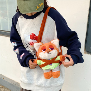 新款可爱卡通朱迪尼克玩偶公仔单肩斜挎包软萌毛绒立体娃娃背包
