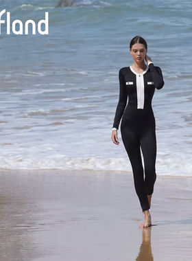 Offland买手店VActivewearUPF50防晒环保1mm潜水面料长袖连体泳衣