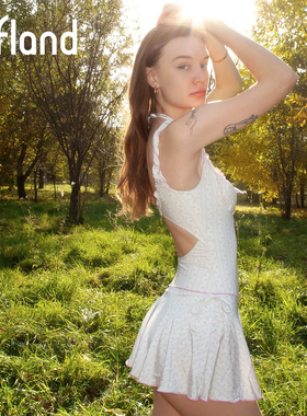 Offland Ronnie Beachtown Rosalie洛丽塔风一字肩带裙摆连体泳衣