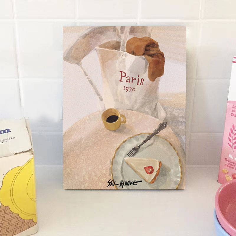 法式奶油风coffee咖啡烘培店立体感无框画挂画面包甜点餐厅装饰画