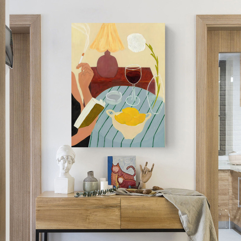 多巴胺风红酒油画海报书房客厅装饰画抽象沙发背景墙面南阳风挂画,家居饰品,现代装饰画,淘宝优惠券,粉丝福利购,淘宝优惠卷