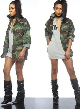 2021 Autumn Casual camouflage print long sleeved coat women