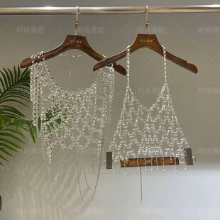 时尚 雅妮欧美性感钻链镂空露背吊带背心亚克力披肩身体链水晶配饰