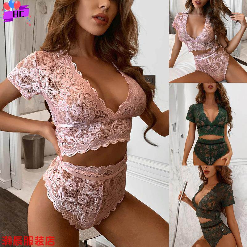 Ladies sexy lingerie lace suit 睡衣内衣蕾丝性感高腰内裤套装