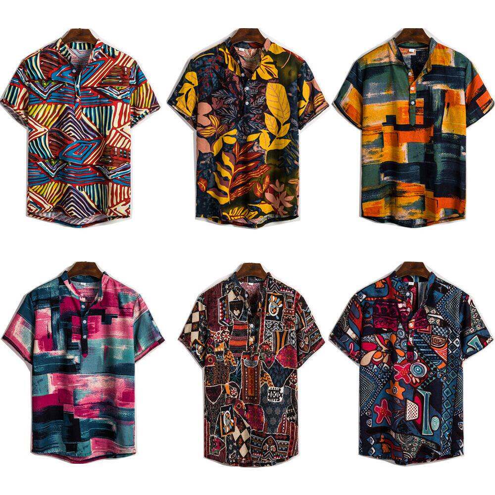 Casual Loose Shirts Henley Men Shirt Summer Tops男士T恤 - 实物图