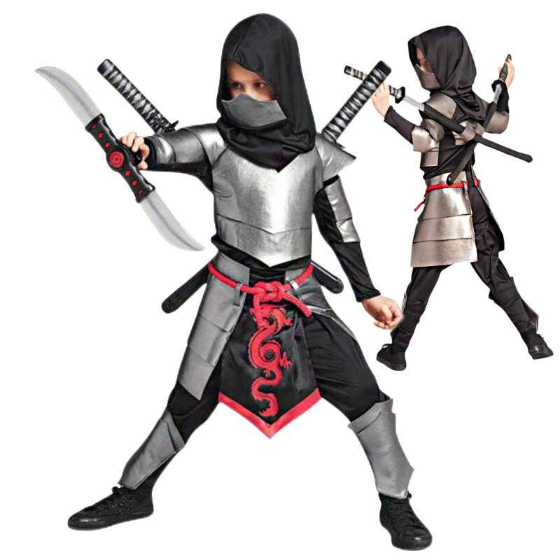 万圣节cosplay儿童日本忍者扮演服装男童武士舞台角色表演服5件套