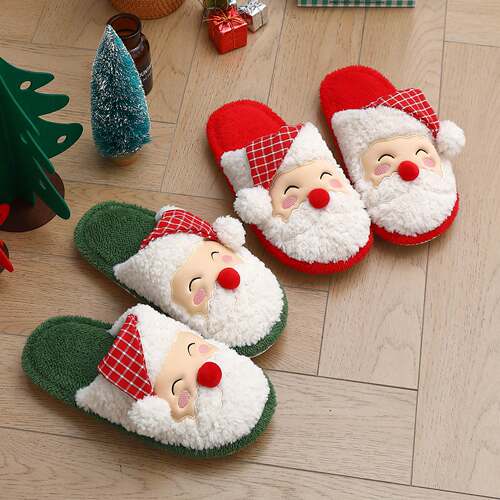 Comwarm Christmas Women Cotton Plush Slippers Winter Warm