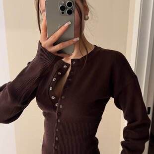 knit 法式 tops 上衣女毛衣sweater women 气质感圆领休闲针织开衫