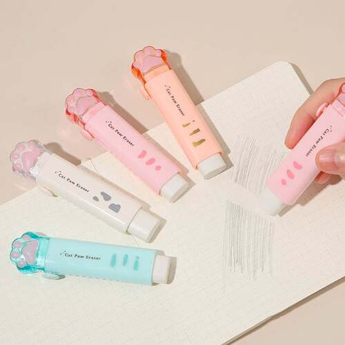 1pcs Kawaii Cat Paw Eraser Pencil Cute Push-pull Pen Shape R