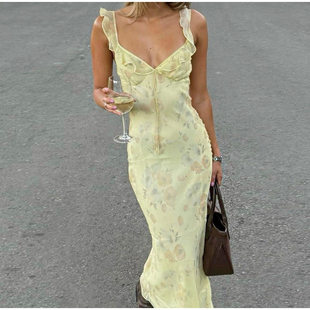 Sexy Low cut Summer Sleeveless Printed Dress Backless Flower