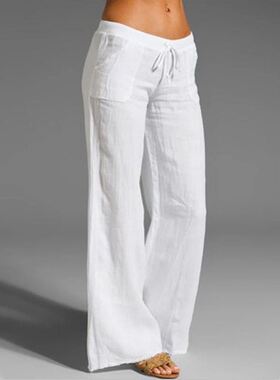 White Summer Pants Blue Casual 2022 Trousers For Female棉麻