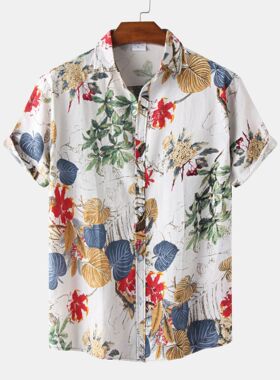 2022 Summer New Men's Beach Shirt Lapel Loose Shirt Top 短袖