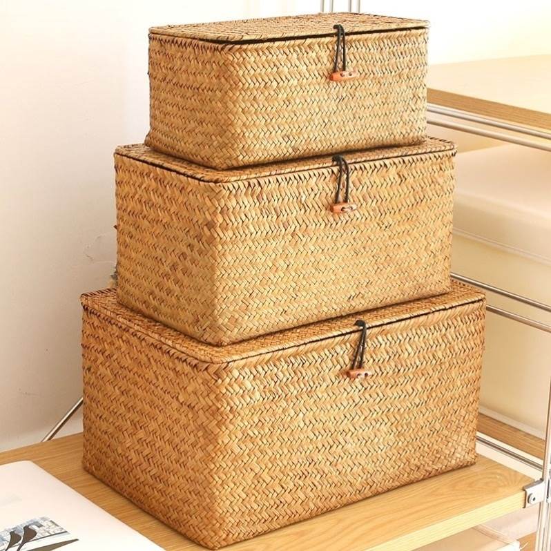 Rattan woven storage basket bamboo woven grass woven storage