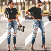 早秋Women jeans European 2020新款 American pants and torn