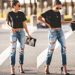 pants European and 2020新款 jeans American torn 早秋Women