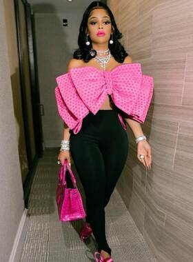 Printed Big Bow Vest 欧美设计感性感抹胸印花大蝴蝶结背心上衣