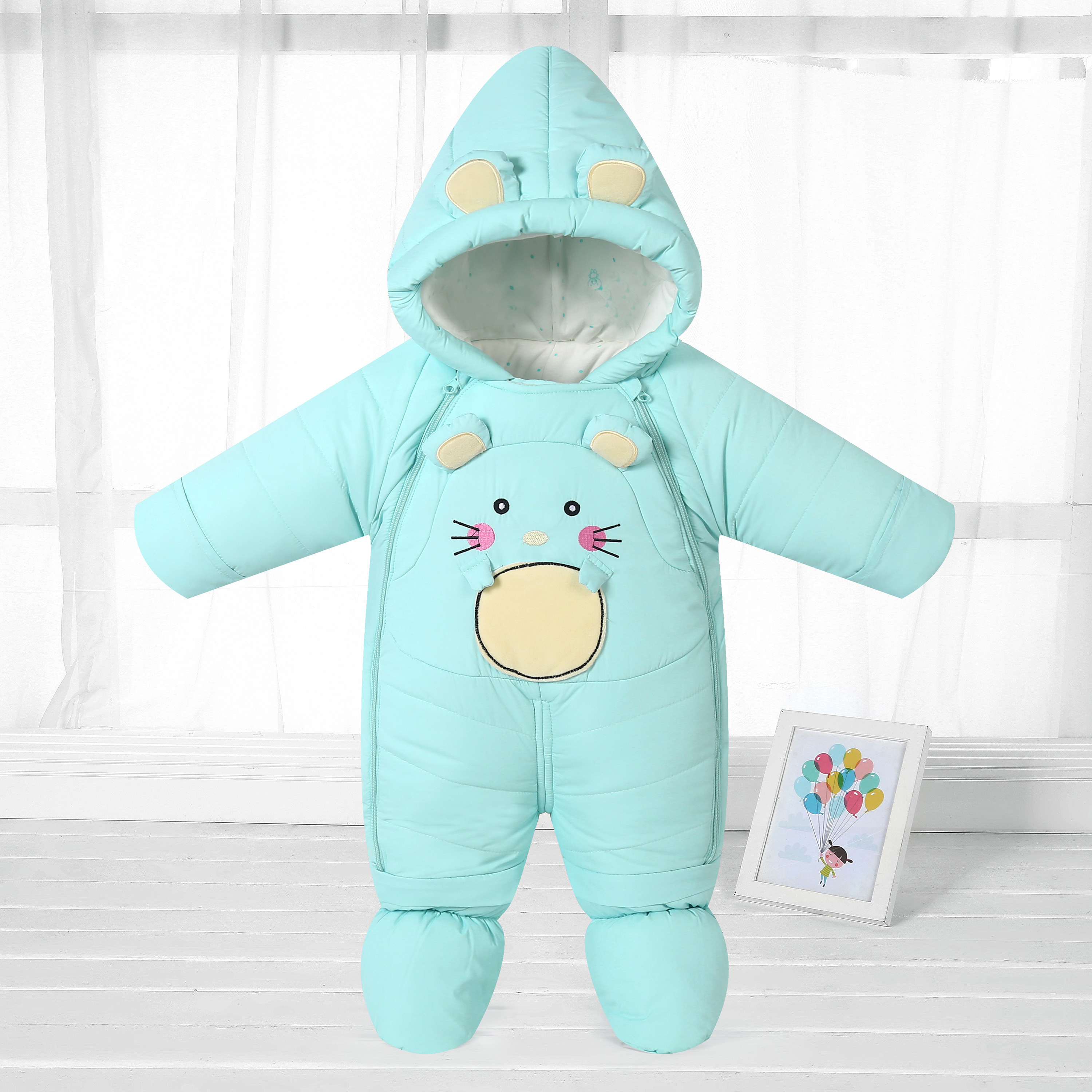 婴儿冬季加厚外出服新生儿羽绒棉连体棉衣宝宝包脚抱服棉袄套装