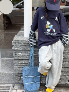 百搭米奇条纹长袖 韩国正品 童装 新款 T恤假两件女童25674 2025秋季