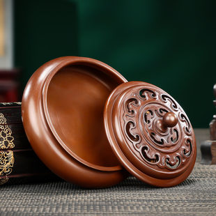三足香薰炉复古镂空桌面摆件檀木香炉客厅装饰品带盖工艺品