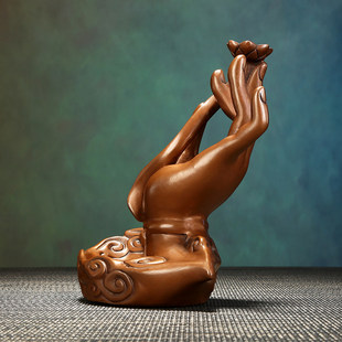 紫铜倒流香炉客厅玄关雕刻复古摆件中式免安装精美