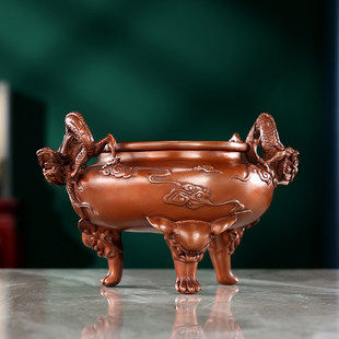 螭龙耳云纹炉招财镇宅复古办公装饰品桌面摆件三足铜合金工艺摆件