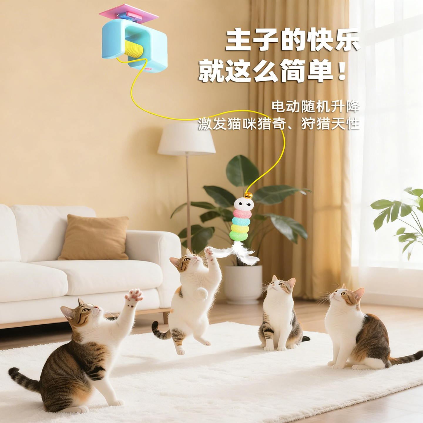 猫咪悠悠球伸缩自动升降逗猫棒智能挂门小电动猫玩具自嗨解闷神器