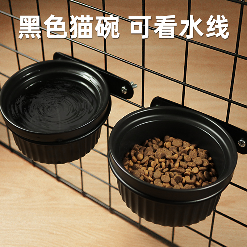 黑色猫碗陶瓷悬挂式宠物喝水碗