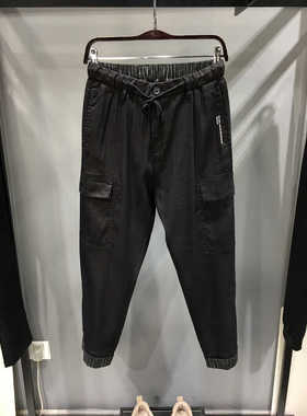 男士休闲裤直筒束脚多口袋透气商务休闲纯色松紧抽绳九分裤F569