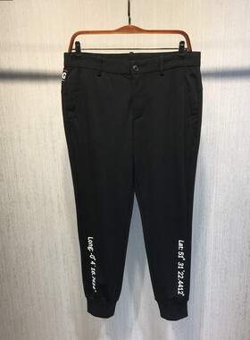 春季时尚超值松紧腰男士修身黑色收脚休闲裤个性点缀束脚裤F421