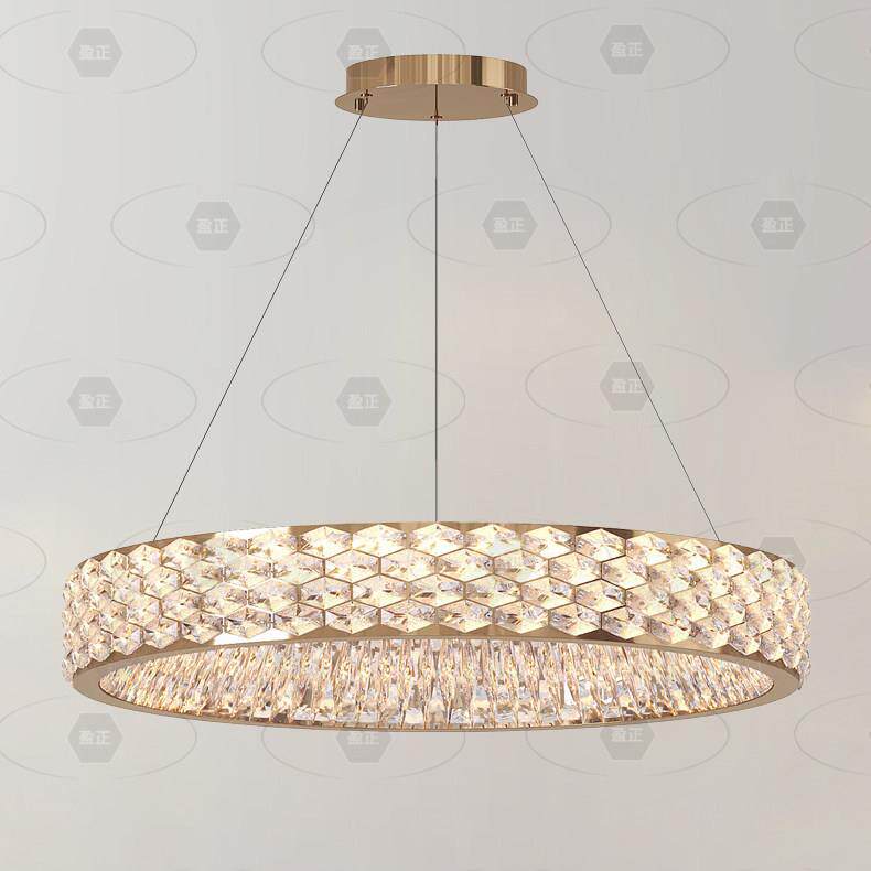 中山工厂直销古铜色圈圈现代轻奢水晶吊灯客厅餐厅圆环灯具大气奢