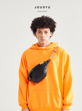 JOUSYU植鞣牛皮手工男女通用黑色斜挎包胸包原色原创小众品牌复古