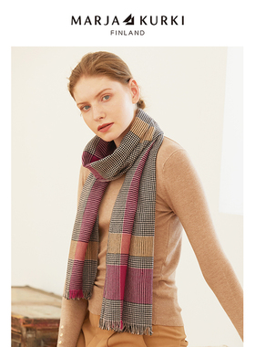 MARJAKURKI玛丽亚古琦千鸟格羊毛围巾女冬季韩版百搭时尚情侣围脖