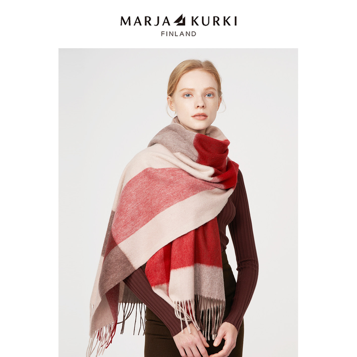 MARJAKURKI玛丽亚古琦英伦格子羊毛围巾女冬季加厚保暖披肩礼盒装