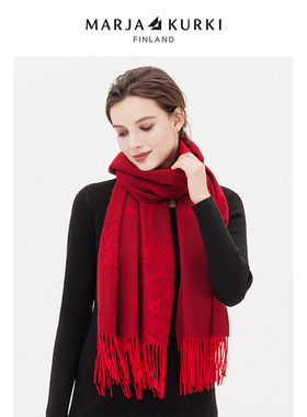 MARJAKURKI玛丽亚古琦加厚保暖大披肩女外搭红色羊绒围巾女士冬季