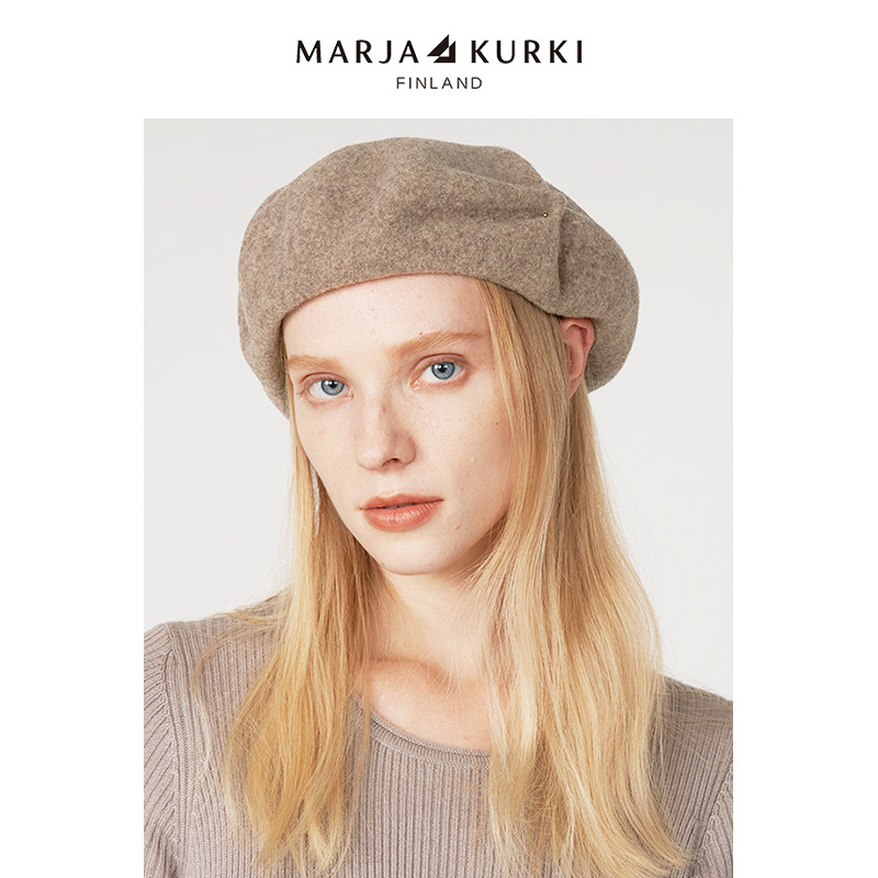 MARJAKURKI玛丽亚古琦黑色贝雷帽女秋冬轻奢纯羊毛呢毛毡帽子女款