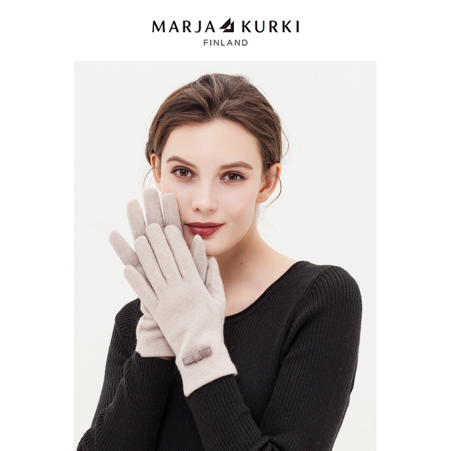 MARJAKURKI玛丽亚古琦加绒保暖手套女冬季可爱蝴蝶结羊毛手套女士