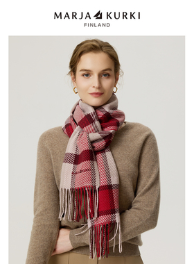 MARJAKURKI玛丽亚古琦红色格子围巾女情侣款羊毛羊绒围巾男女同款