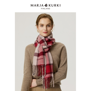 MARJAKURKI玛丽亚古琦红色格子围巾女情侣款羊毛羊绒围巾男女同款