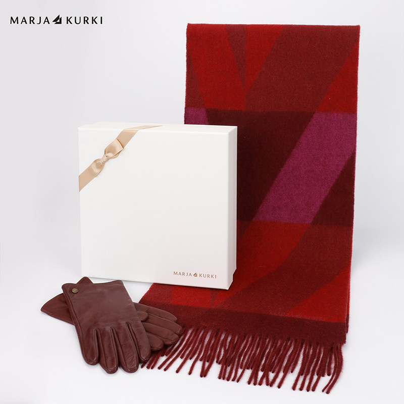 MARJAKURKI玛丽亚古琦羊绒围巾女加绒羊皮真皮手套两件套礼盒套装