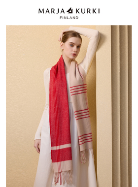 MARJAKURKI玛丽亚古琦红色围巾女冬季高级感羊毛羊绒围巾男情侣款