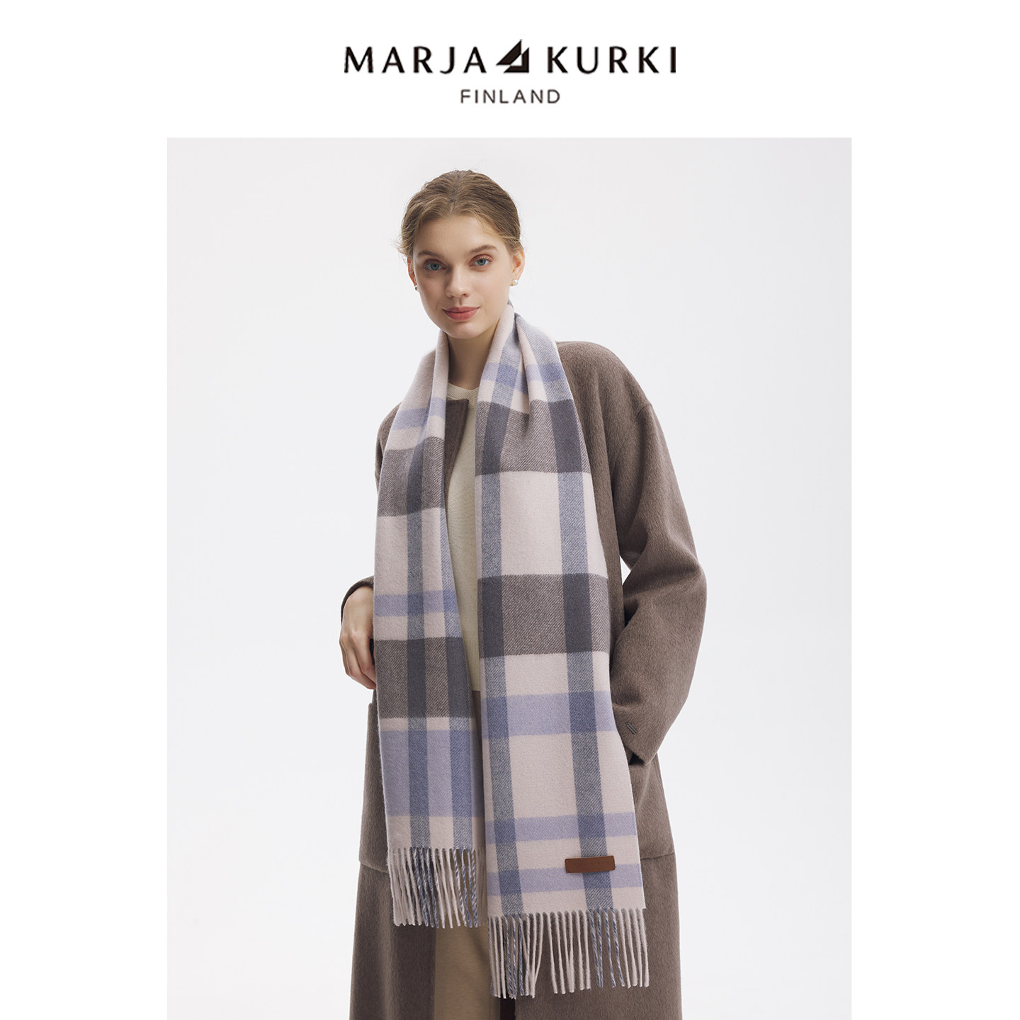 MARJAKURKI玛丽亚古琦双面山羊绒围巾女士冬季格子保暖围脖礼盒装