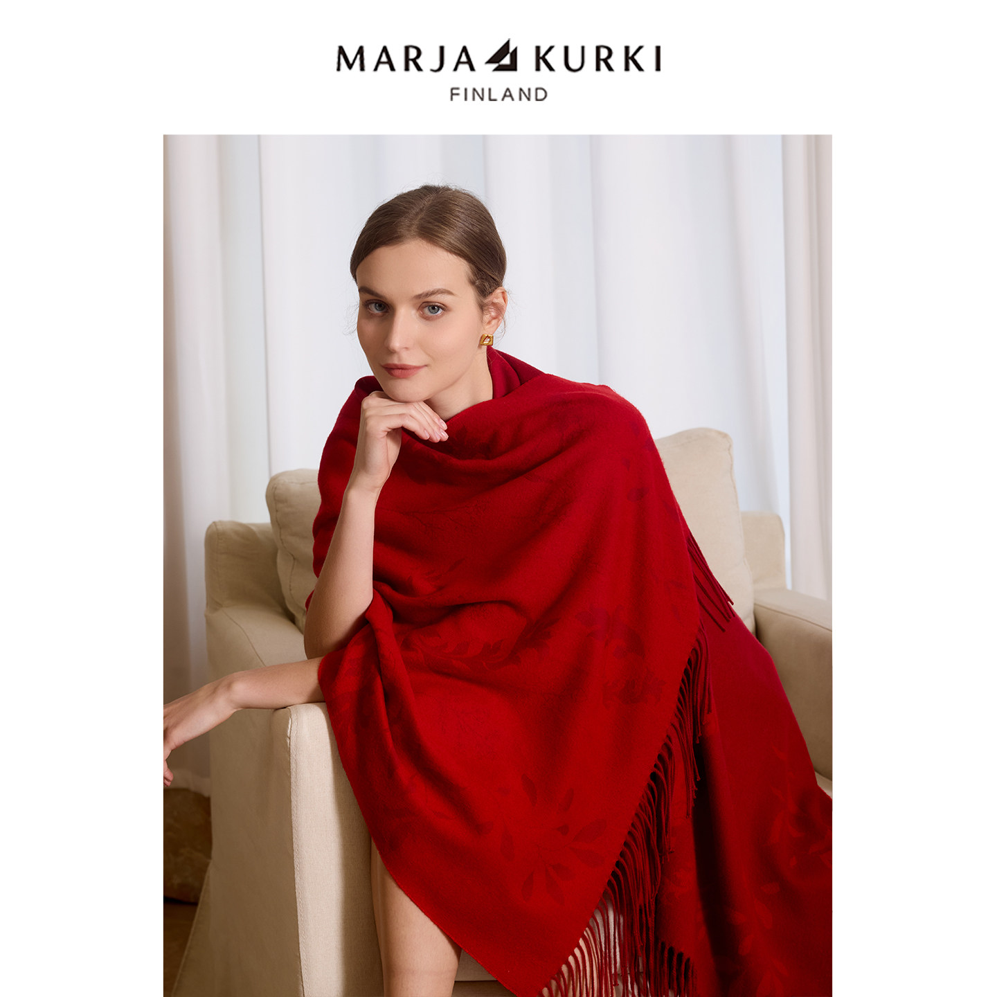 MARJAKURKI玛丽亚古琦空调房披肩女外搭办公室盖毯羊绒围巾妈妈款