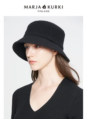 MARJAKURKI玛丽亚古琦羊毛渔夫帽女秋冬季黑色毛呢帽子女款高级感