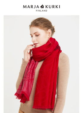MARJAKURKI玛丽亚古琦羊毛围巾妈妈本命年红色围巾礼盒披肩女外搭