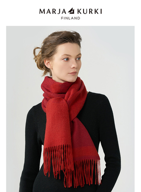 MARJAKURKI玛丽亚古琦红色围巾女冬季保暖羊毛羊绒围巾送妈妈礼物