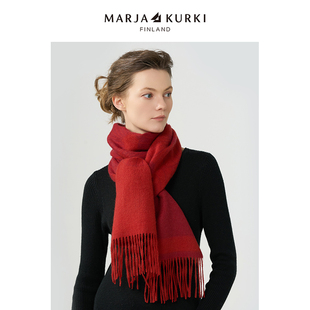 MARJAKURKI玛丽亚古琦红色围巾女冬季保暖羊毛羊绒围巾送妈妈礼物