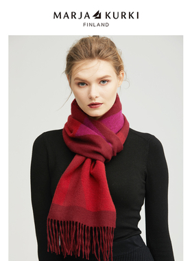 MARJAKURKI玛丽亚古琦红色羊绒围巾女冬季本命年红围巾送妈妈礼物