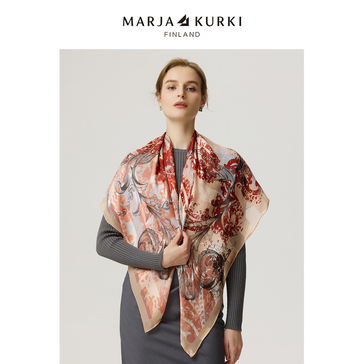 MARJAKURKI玛丽亚古琦红色丝巾披肩女外搭2025新款桑蚕丝真丝方巾